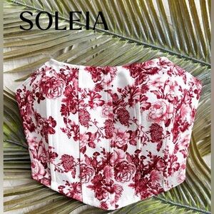 NWOT, SOLEIA by SHEIN, Floral Corset Bustier Top, M (US 6), White, Red